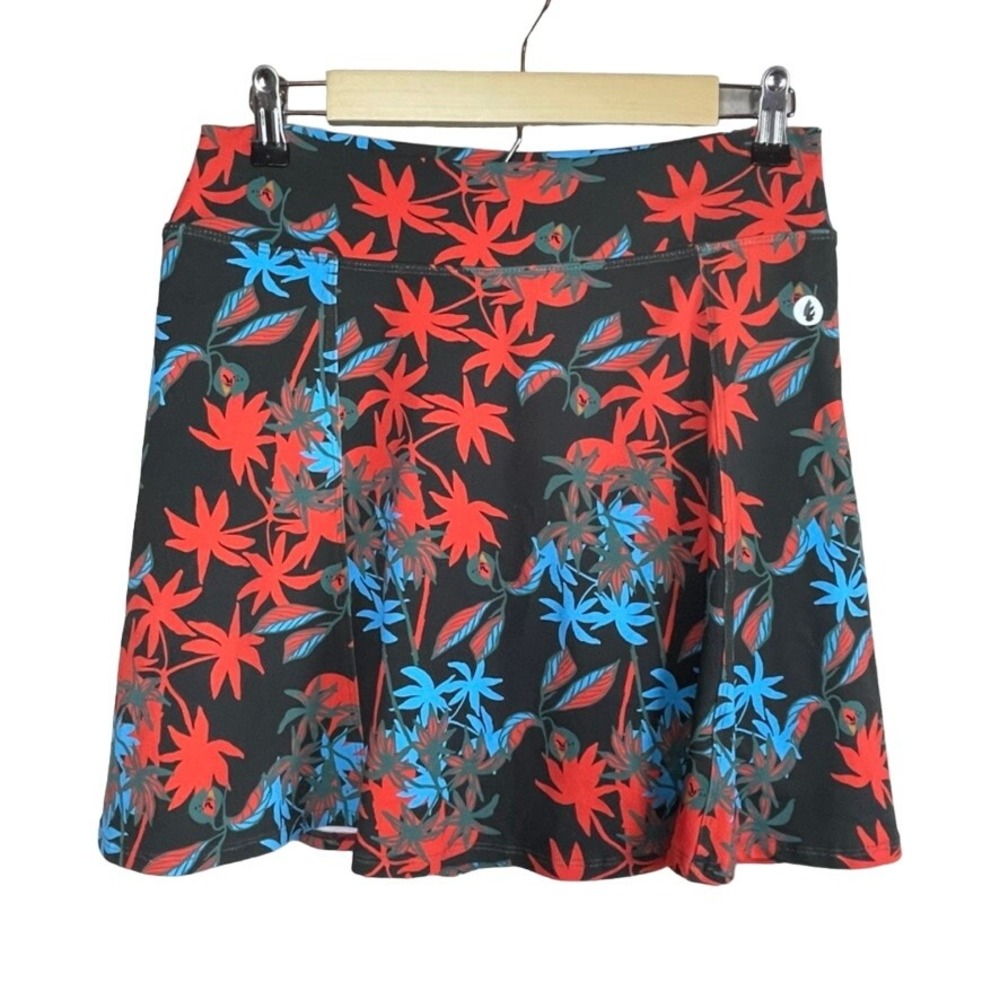 Dona Jo Skirt Size 2 / Large‎ Black Floral Skort Red Turquoise Flounce Hem